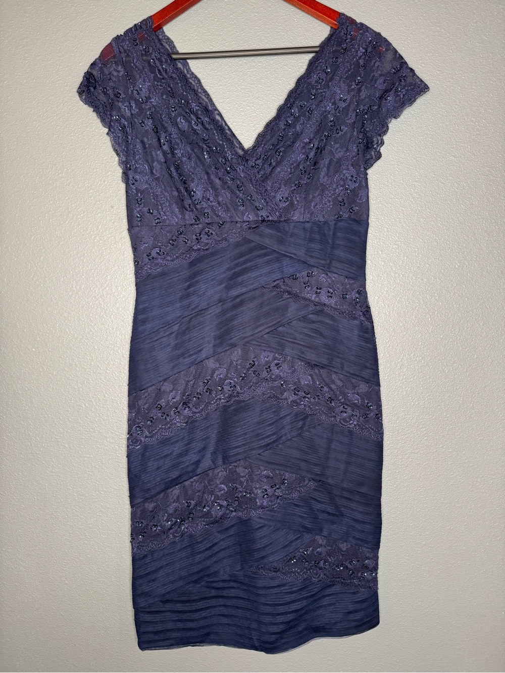Marina Navy Beaded Lace Cocktail Dress Size 12 Formal Wedding Guest